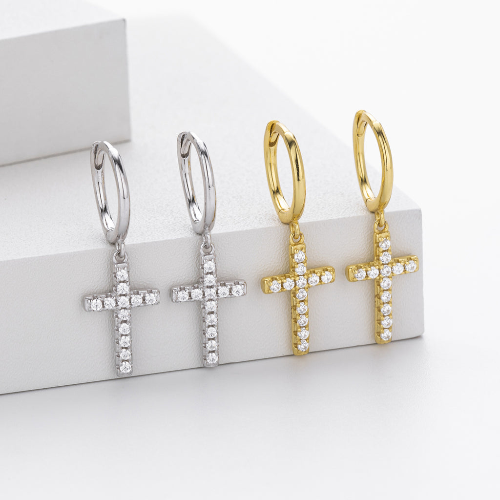 Damen Ohrringe mit Kreuz-Design aus 925 Sterling Silber und hochwertigem Zirkon Shop Nory