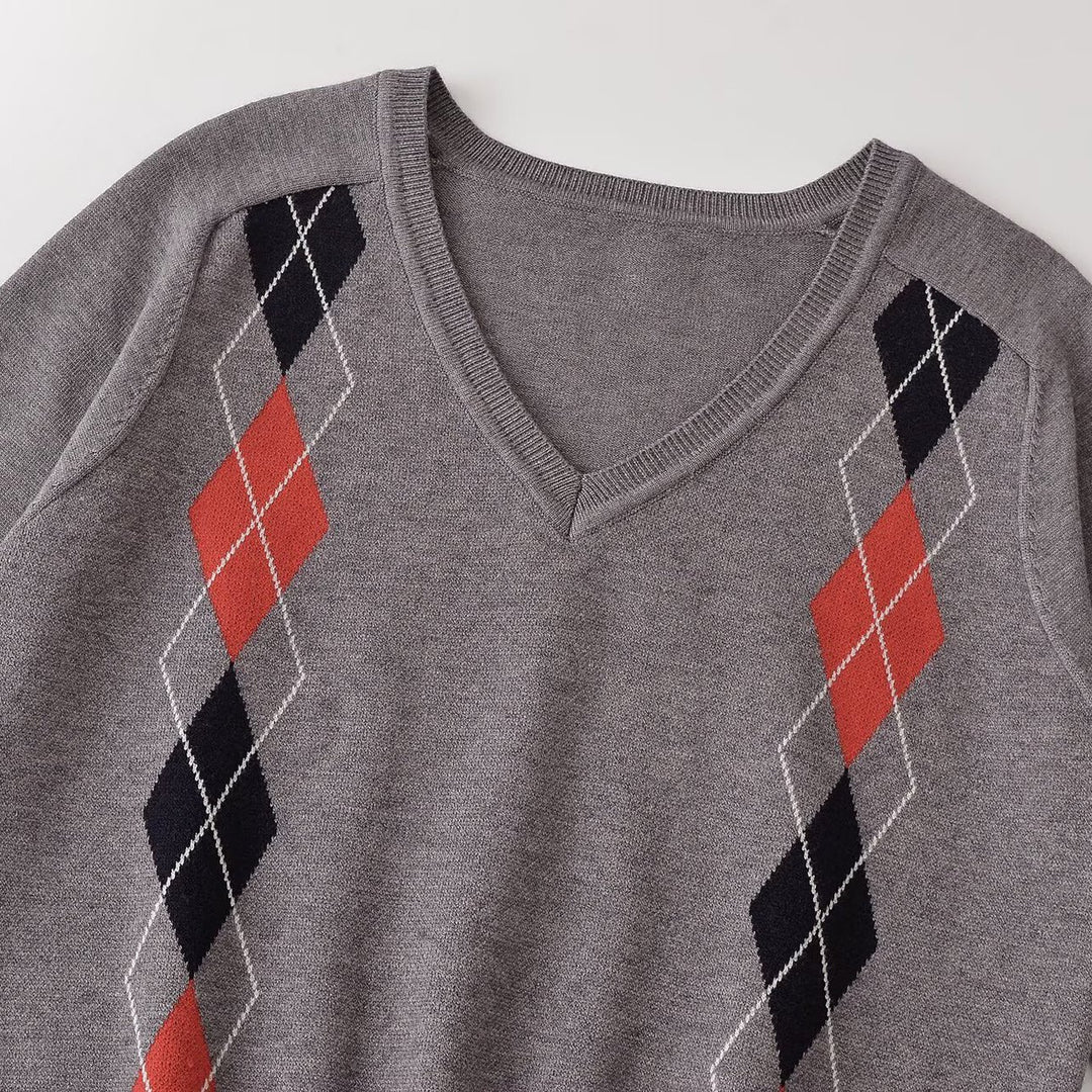 Damen V‑Ausschnitt Pullover mit Rautenmuster und legerer Oversize-Passform Shop Nory
