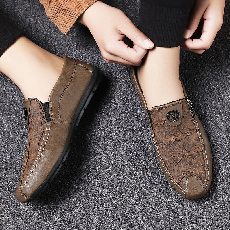 Herren elegante Lederoptik Slipper mit Zierreißverschluss, handgenähter Mokassinnaht und flexibler Komfortsohle Shop Nory