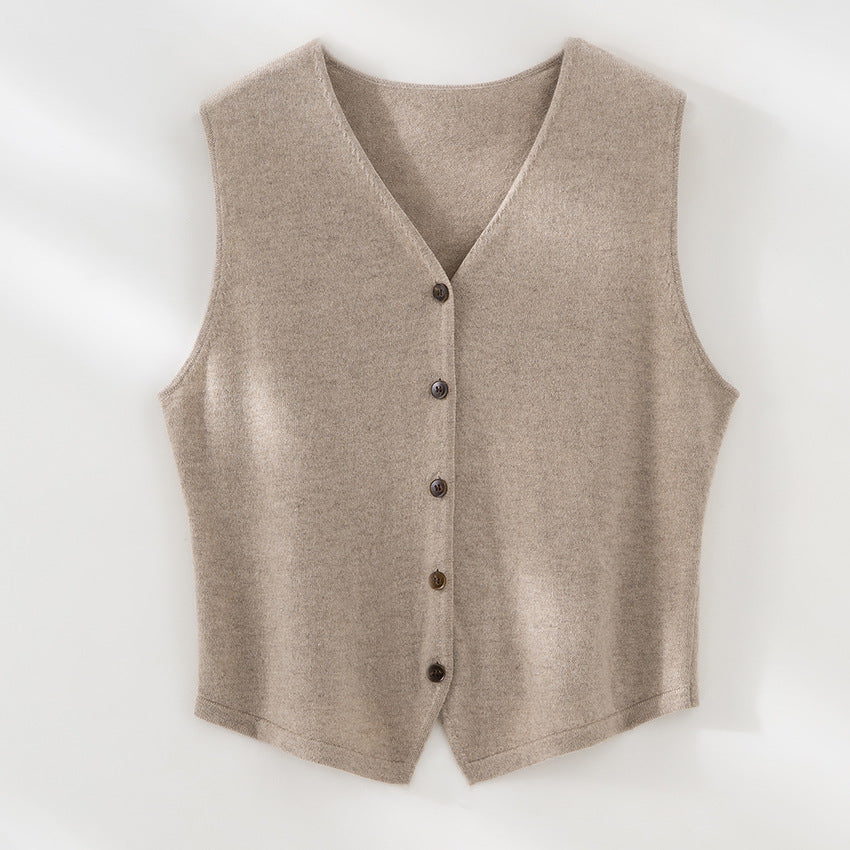 Damen weiche Feinstrick-Weste mit V-Ausschnitt und durchgehender Knopfleiste Shop Nory