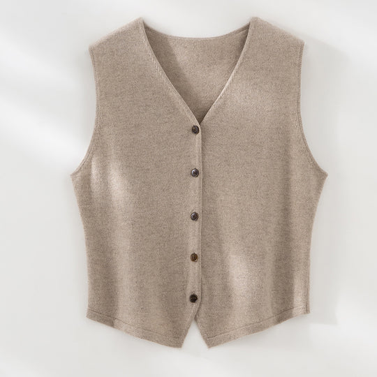 Damen weiche Feinstrick-Weste mit V-Ausschnitt und durchgehender Knopfleiste Shop Nory