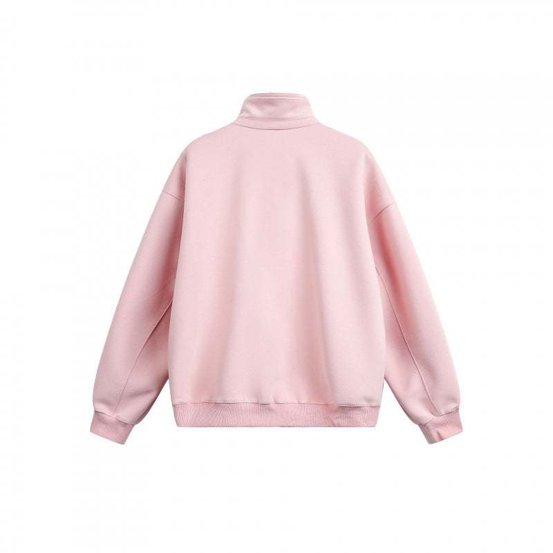Unisex Lockeres Sweatshirt mit kurzem Reißverschluss, Stehkragen und Baumwoll-Fleece-Innenseite Shop Nory