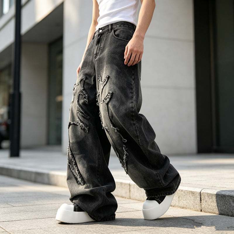 Herren Weit geschnittene Destroyed Jeans Shop Nory