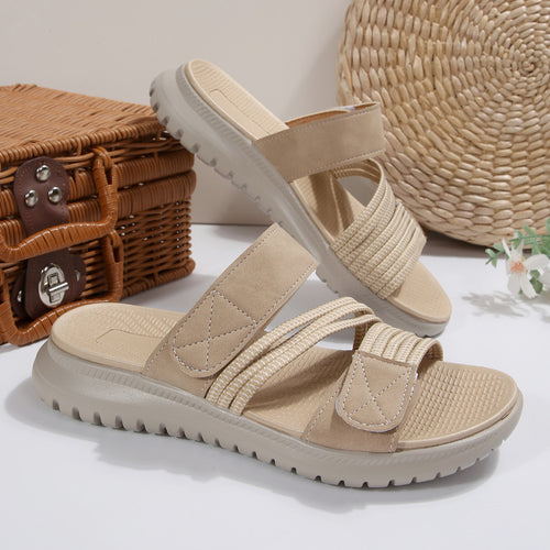Damen Komfort-Pantolette mit verstellbaren Klettriemen, elastischen Zierbändern und stoßdämpfender Profilsohle Shop Nory