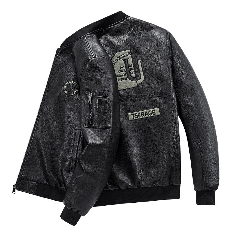Herren Modische Kunstleder-Bomberjacke mit Taschen Shop Nory