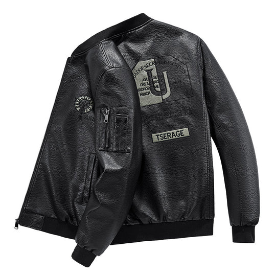 Herren Modische Kunstleder-Bomberjacke mit Taschen Shop Nory