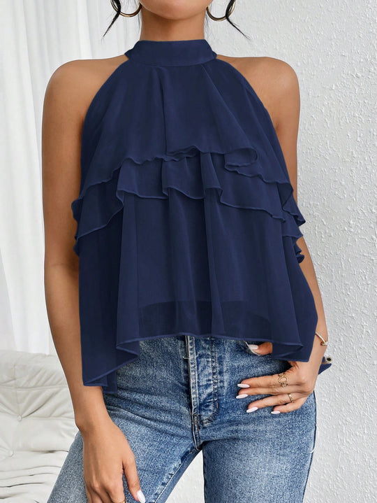 Damen Luftiges Chiffon-Top mit Stehkragen und mehrlagigen Volants Shop Nory