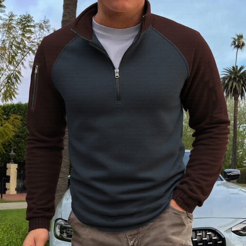 Herren slimfit Halbzip-Pullover mit Raglanärmeln, Waffelstruktur und Ärmeltasche Shop Nory