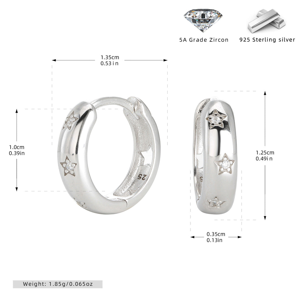 Damen Creolen mit funkelnden Zirkon-Sternen aus hochwertigem 925 Sterling Silber Shop Nory
