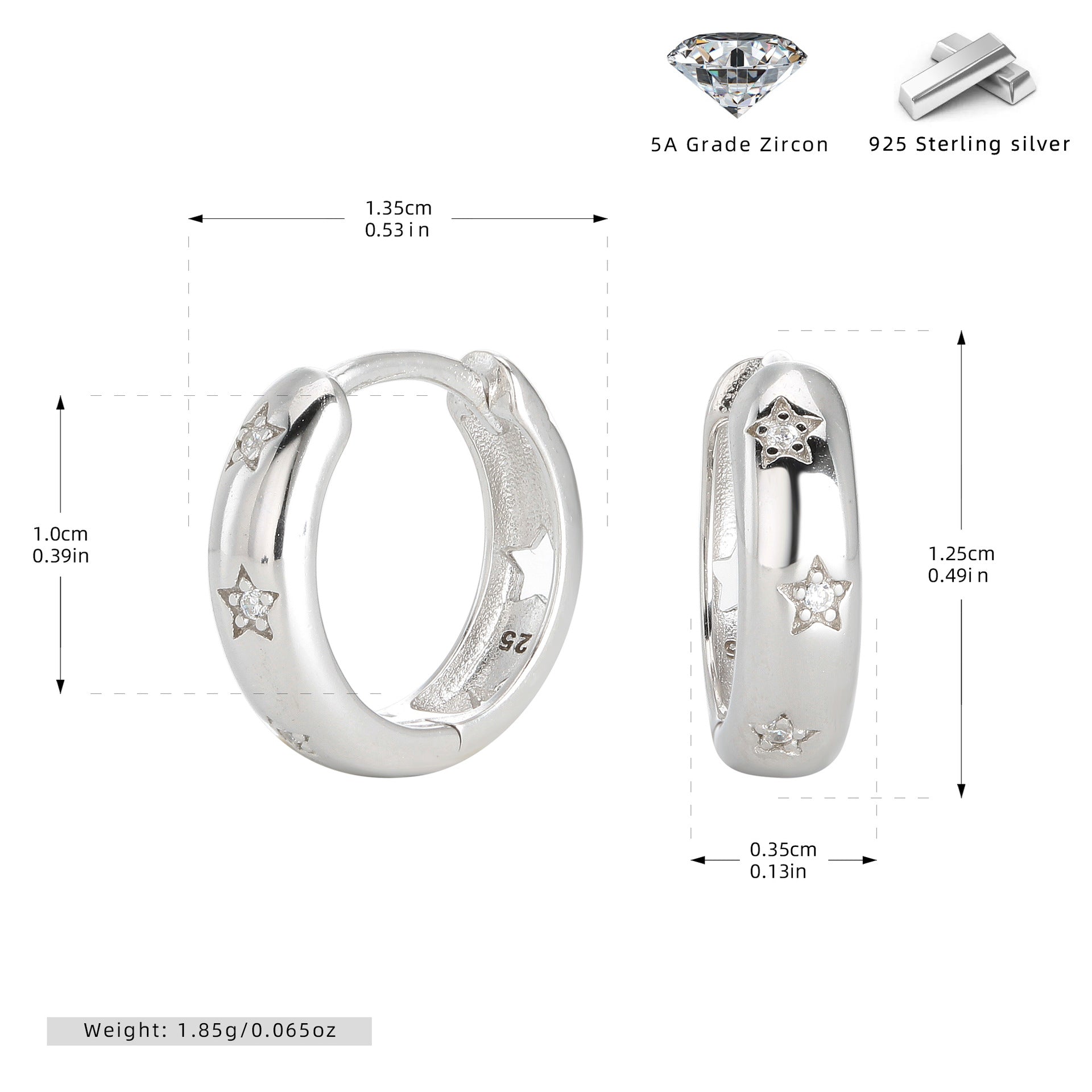 Damen Creolen mit funkelnden Zirkon-Sternen aus hochwertigem 925 Sterling Silber Shop Nory
