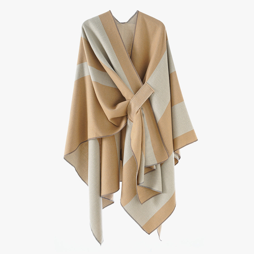 Damen Wickel‑Cape mit breitem Streifenmuster und Bindegürtel Shop Nory