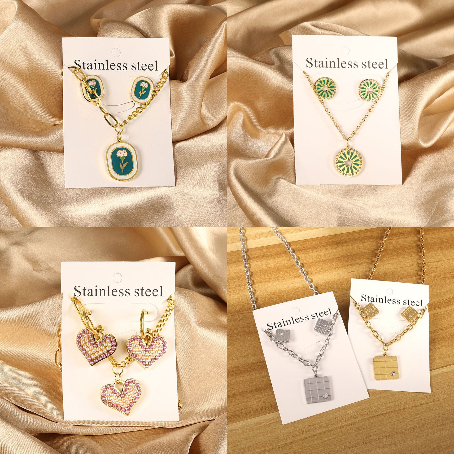 Damen Edelstahl Schmuckset mit quadratischem Anhänger und passenden Ohrringen Shop Nory