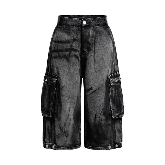 Damen High-Waist Denim-Cargo-Culotte mit weiten Beinen und aufgesetzten Taschen Shop Nory