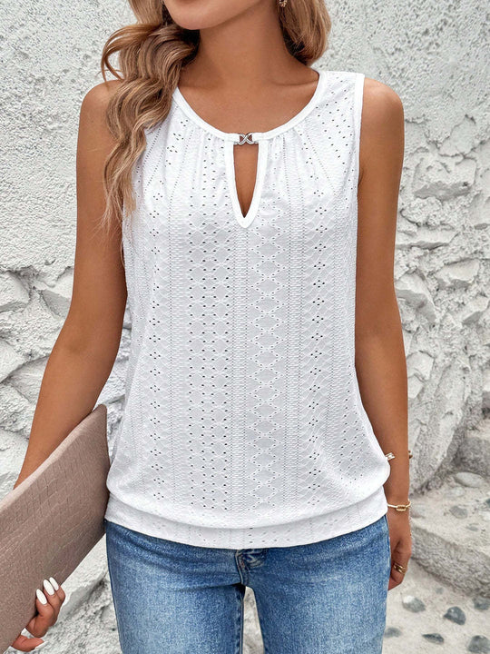 Damen luftiges Tanktop mit dekorativem Ausschnitt und feiner Struktur