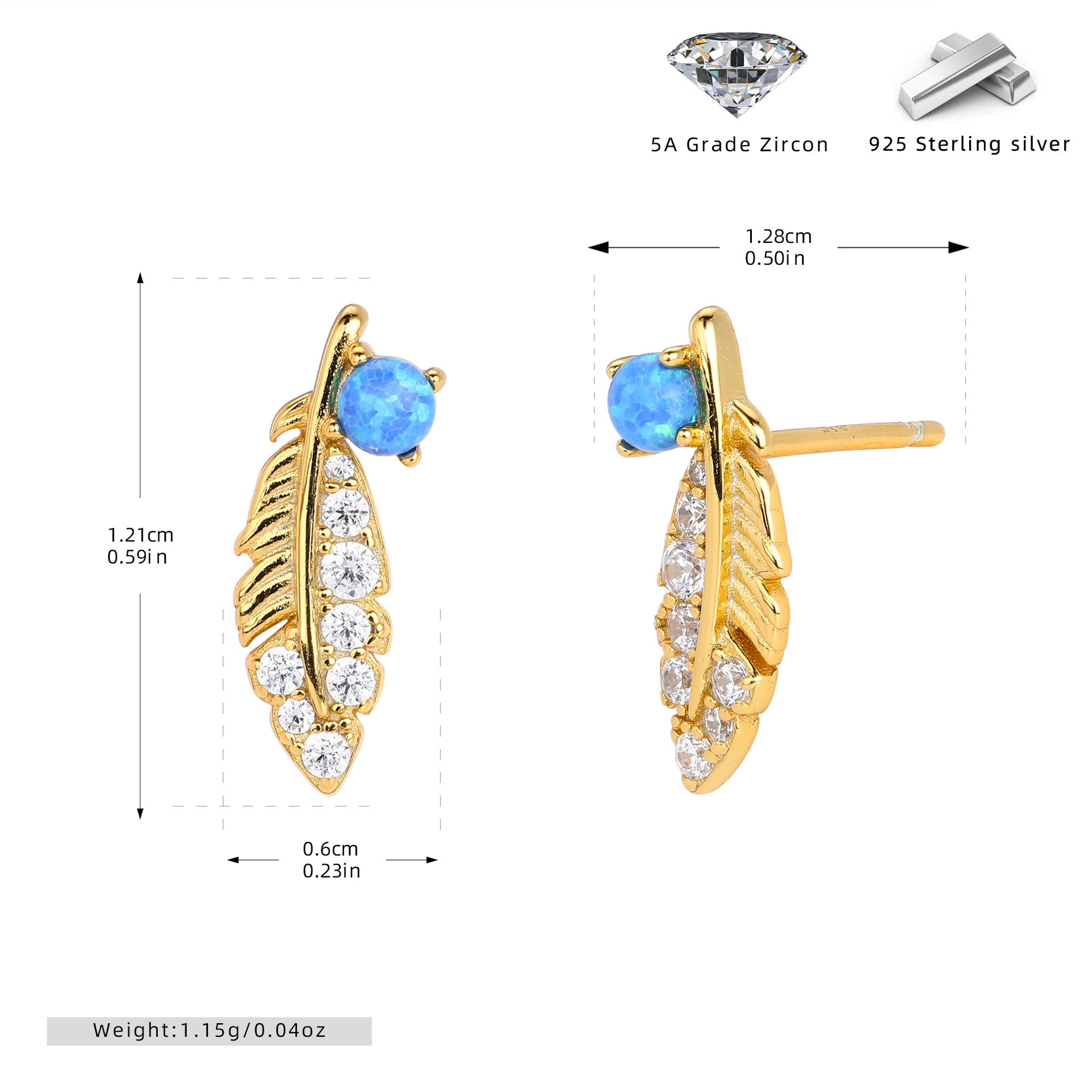 Damen Ohrstecker mit feinem Blattdesign und Zirkonbesatz Shop Nory