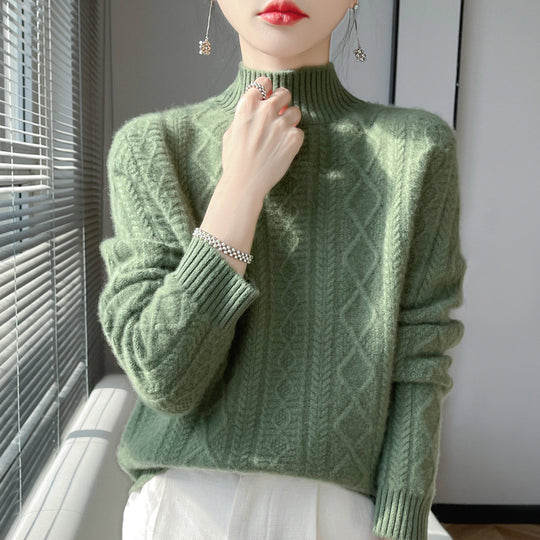 Damen Zopfmuster-Mockneckpullover mit feinem Ajour‑Detail und flauschiger Kaschmir‑Optik Shop Nory