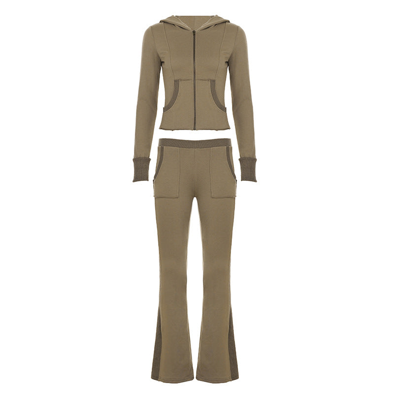 Damen nan Stretch-Flared-Hose mit hoher Taille, aufgesetzten Taschen und seitlichen Einsatzbahnen Shop Nory