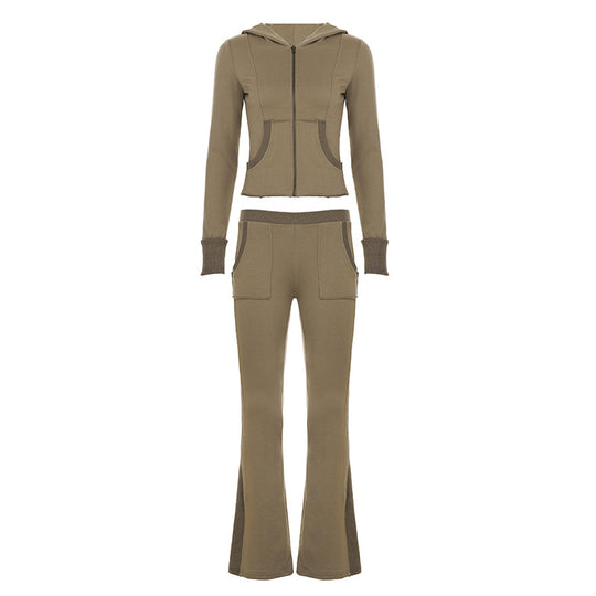 Damen nan Stretch-Flared-Hose mit hoher Taille, aufgesetzten Taschen und seitlichen Einsatzbahnen Shop Nory