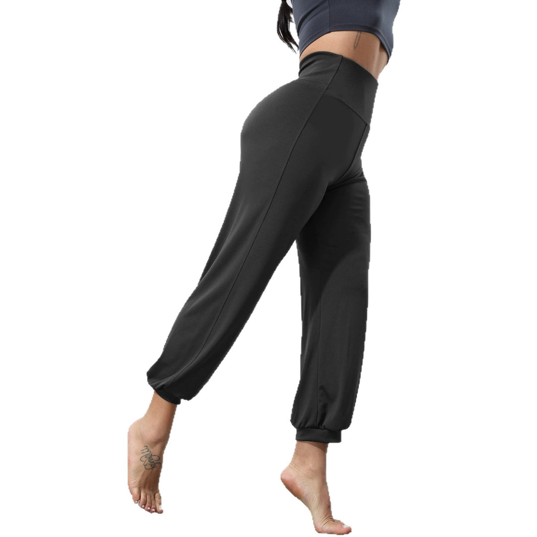 Damen weiche High-Waist Relax-Hose mit weitem Bein, elastischem Komfortbund und gekräuseltem Knöchelabschluss Shopy Nory