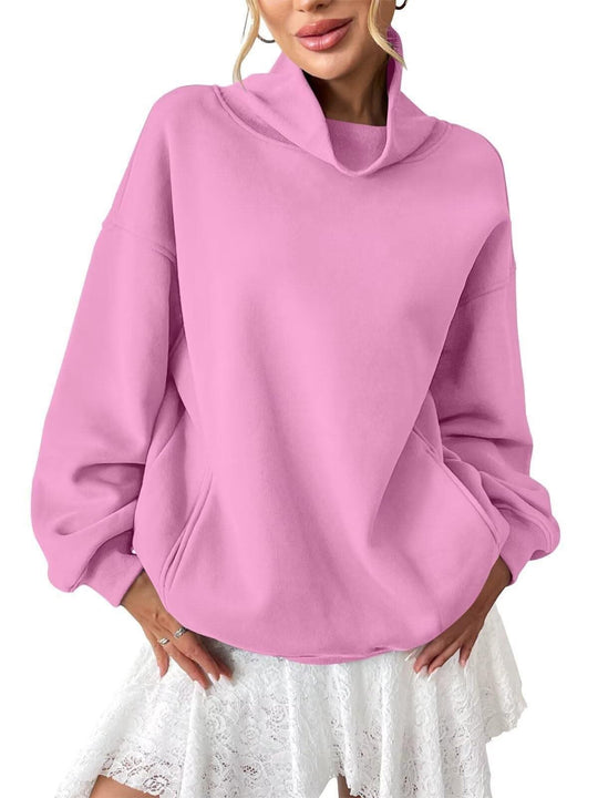 Damen Lässiges Oversize-Sweatshirt mit Schlauchkragen und Kängurutasche Shop Nory