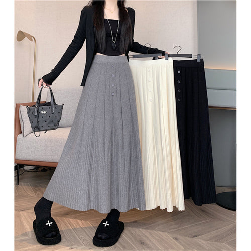 Damen Eleganter Maxirock mit feinem Faltenwurf und Knopfdetails Shop Nory