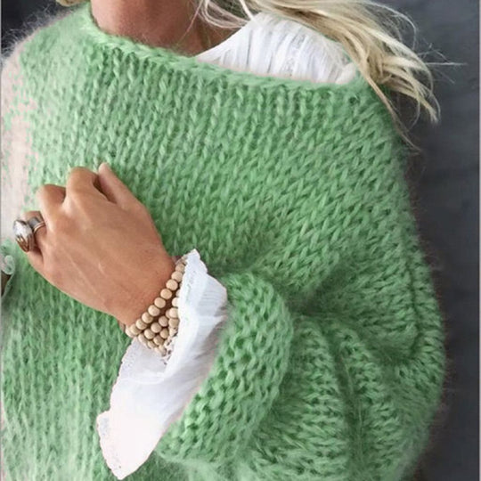 Damen Kurzgeschnitteter flauschiger Grobstrickpullover mit überschnittener Schulter Shop Nory
