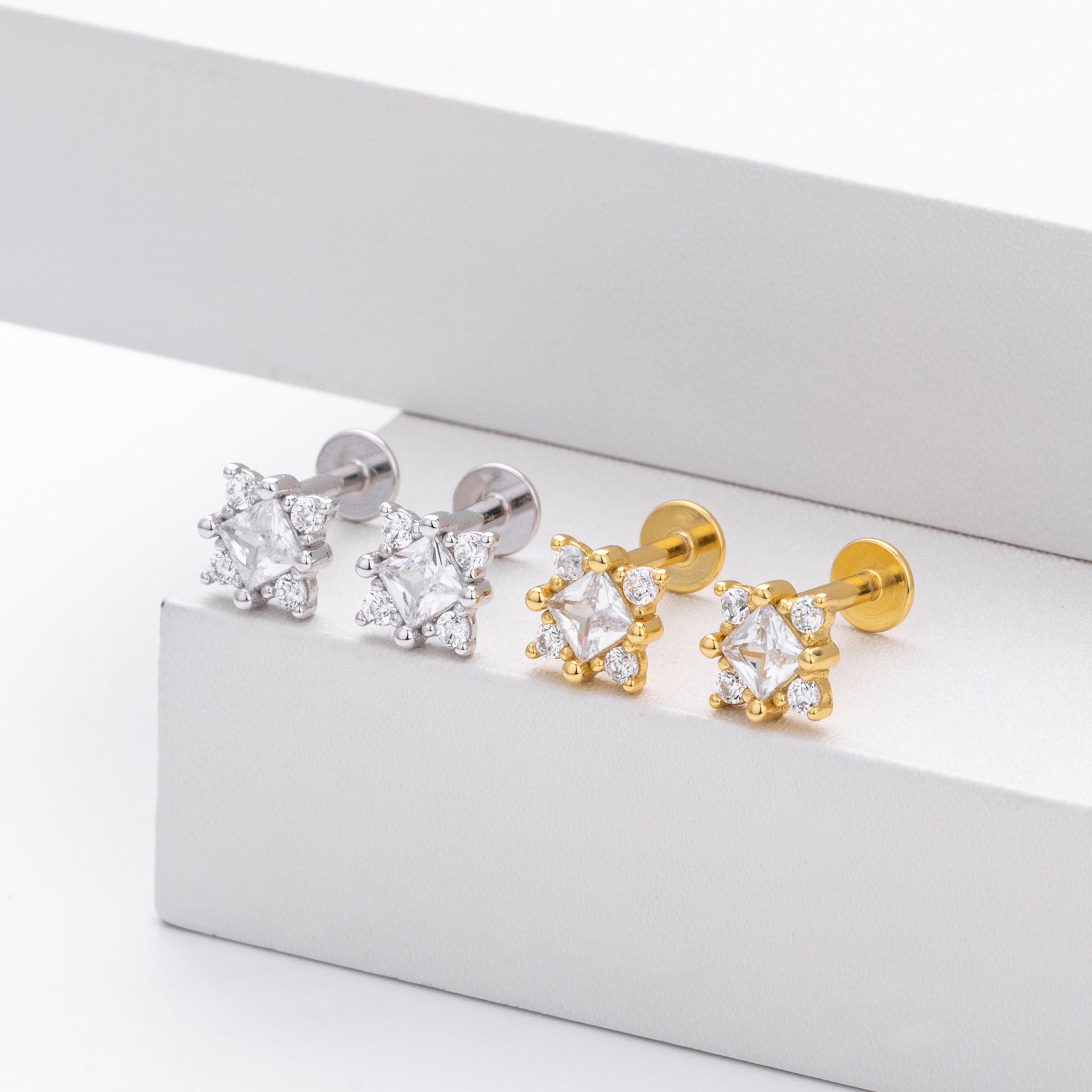 Damen Ohrstecker mit luxuriösem Zirkonbesatz und hochglänzender 925 Sterling Silberfassung Shop Nory