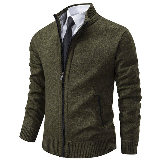 Herren sportliche Strickjacke mit Stehkragen und Reißverschluss