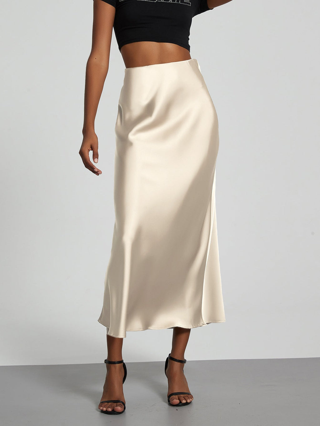 Damen Stilvolle Satin-Stretchrock mit hohem Bund und fließendem Schnitt