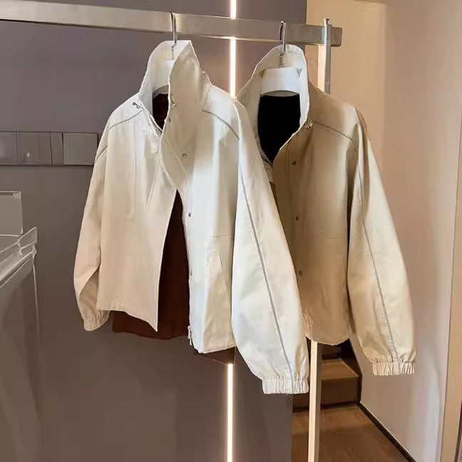Damen Modische Übergangsjacke mit hohem Kragen und Druckknopfverschlüssen Shop Nory