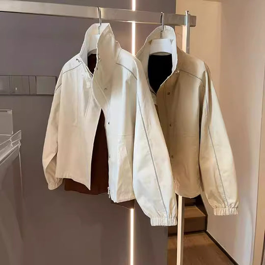 Damen Modische Übergangsjacke mit hohem Kragen und Druckknopfverschlüssen Shop Nory