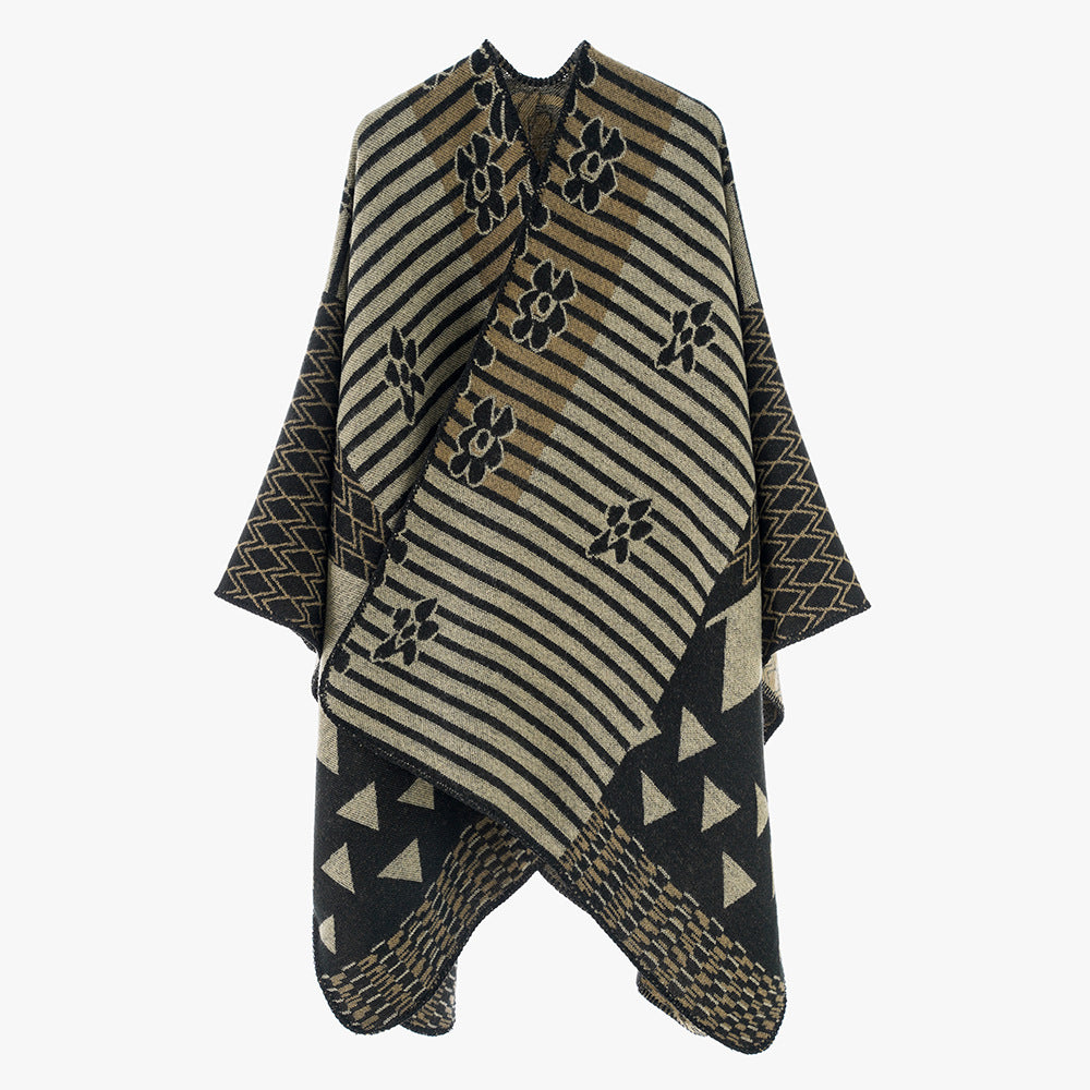 Damen Oversize Jacquard‑Ruana im Ethno‑Patchwork‑Design Shop Nory