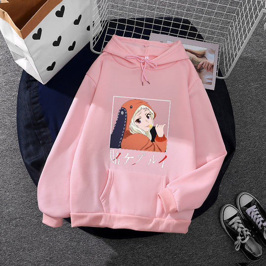 Damen nan Oversize Kapuzenpullover mit Manga-Frontprint und Kängurutasche Shop Nory