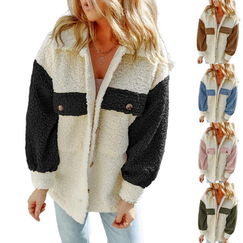 Damen nan oversized Teddy-Hemdjacke mit Kontraststreifen, aufgesetzten Brusttaschen und sichtbarer Knopfleiste Shop Nory