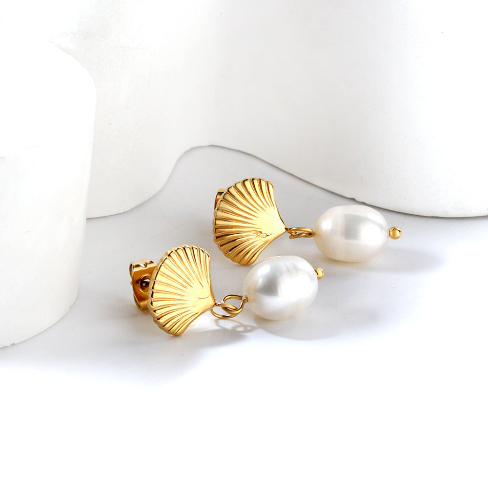 Damen Ohrhänger mit Muschel-Design und Perle Shop Nory