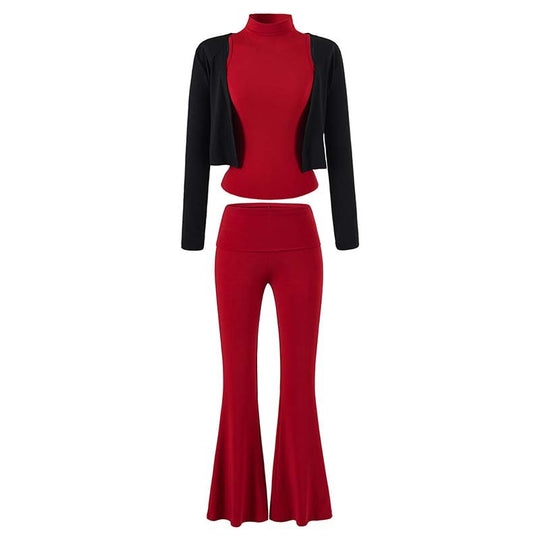 Damen Loungewear-Set mit Bolero, Rollkragen-Croptop und ausgestellter Schlaghose Shop Nory