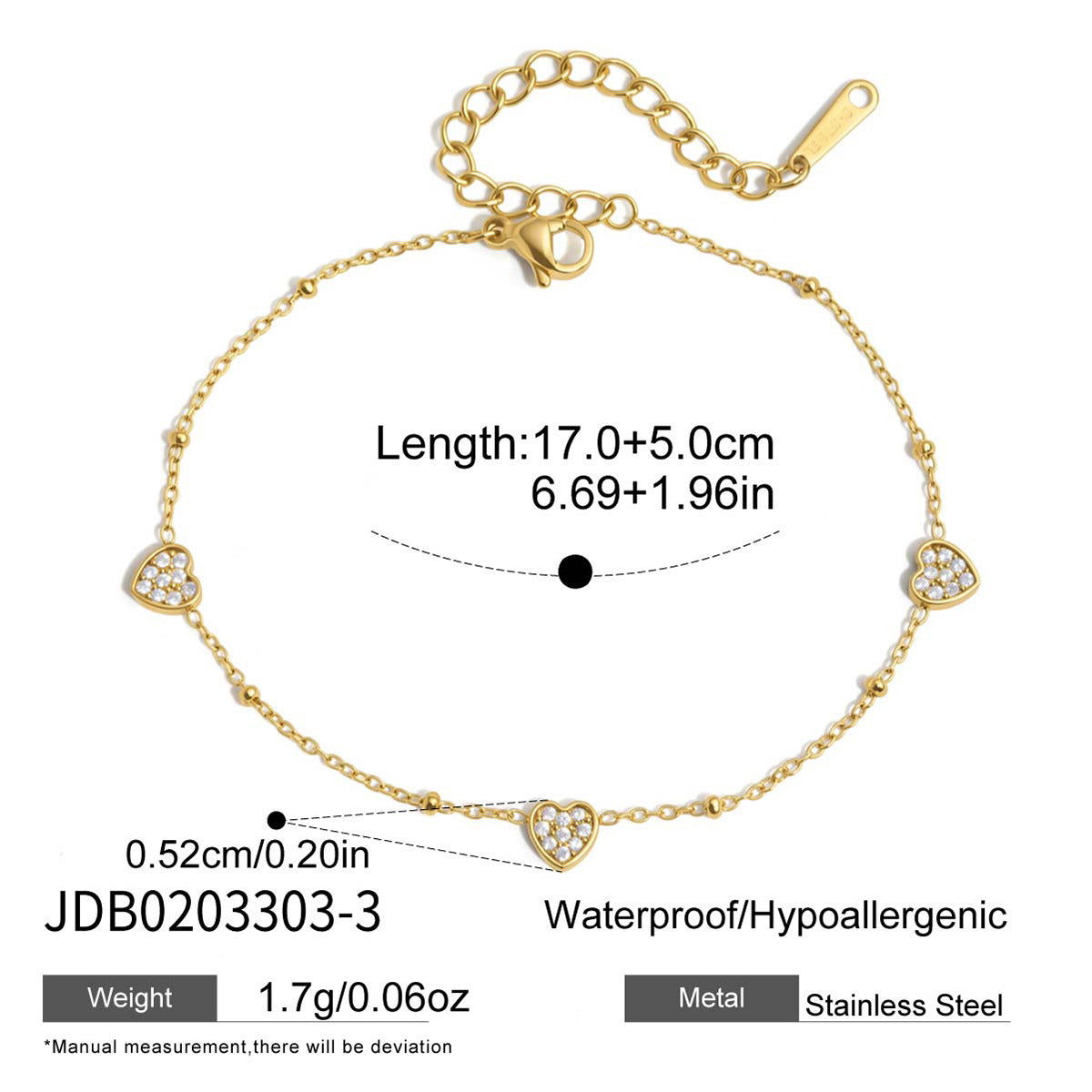 Damen Armband mit herzförmigen Anhängern und Zirkonia-Verzierung Shop Nory