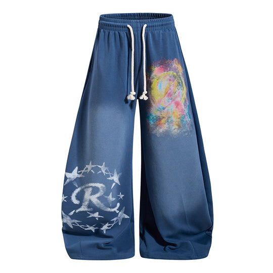 Damen Weite Palazzo-Sweathose mit elastischem Bund, Kordelzug und kreativen Allover-Prints Shop Nory