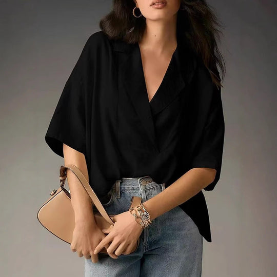 Damen luftige Kurzarmbluse im modernen Oversized-Schnitt