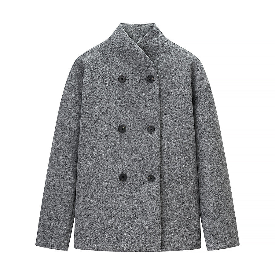 Damen Kurzer Doppelreihiger Wollmantel mit Stehkragen Shop Nory