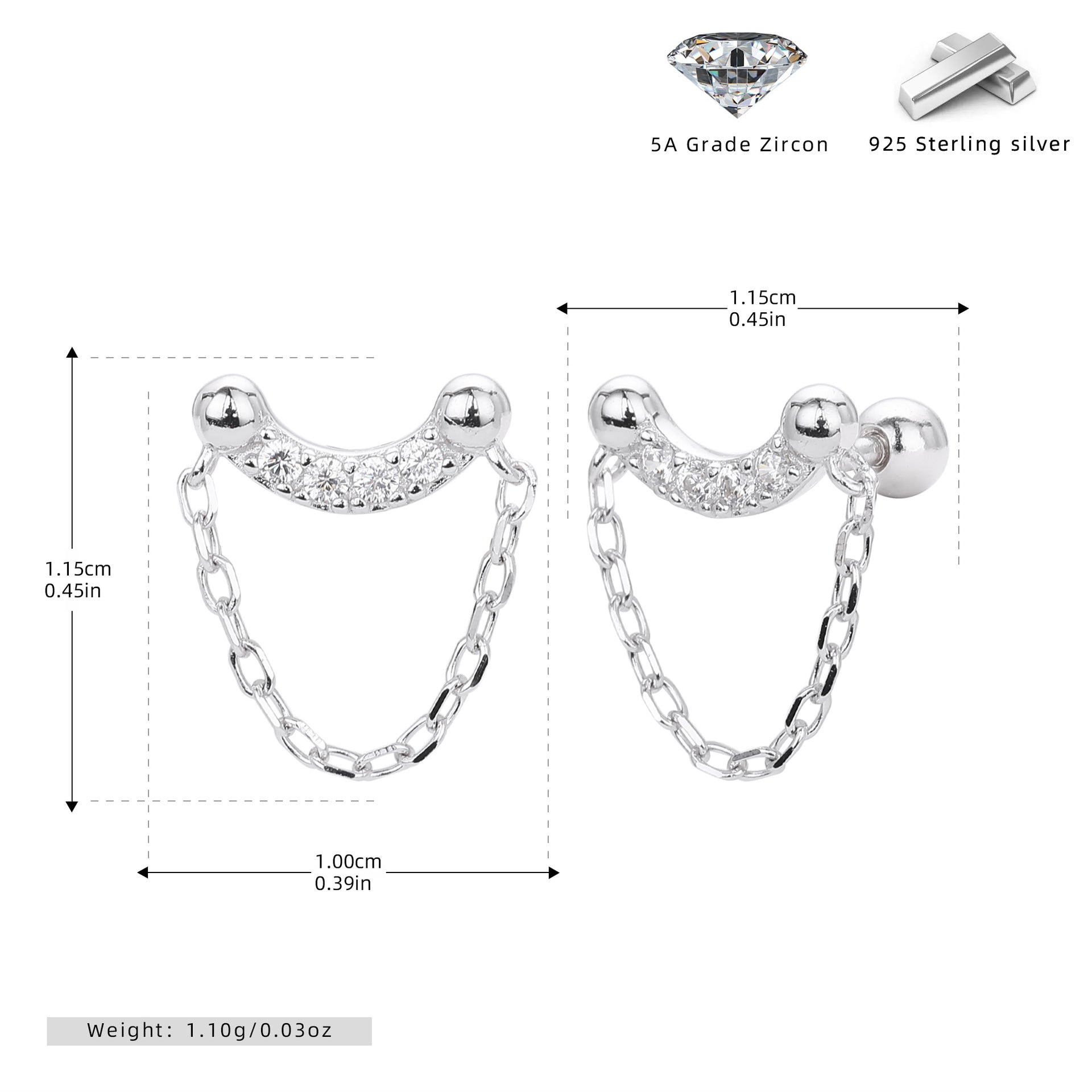 Damen Ohrstecker mit elegantem Kettenmotiv aus 925 Sterling Silber Shop Nory