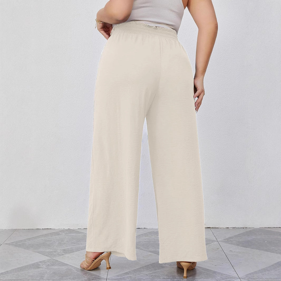 Damen Paperbag-Hose mit weitem Bein, Gummizug, Bindegürtel und Eingrifftaschen Shop Nory