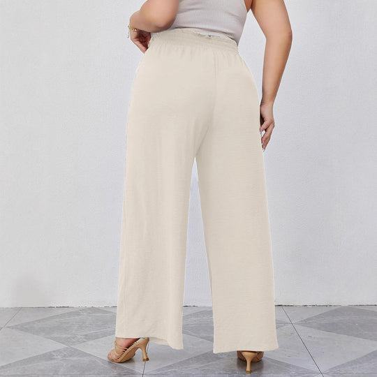Damen Paperbag-Hose mit weitem Bein, Gummizug, Bindegürtel und Eingrifftaschen Shop Nory