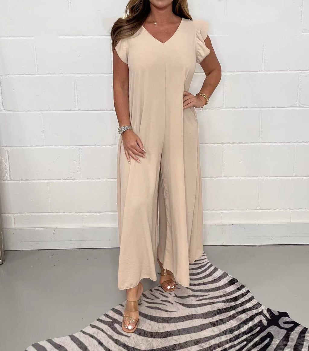 Damen Weit geschnittenes Jumpsuit mit V-Ausschnitt