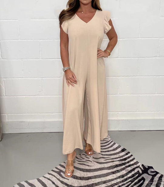 Damen Weit geschnittenes Jumpsuit mit V-Ausschnitt