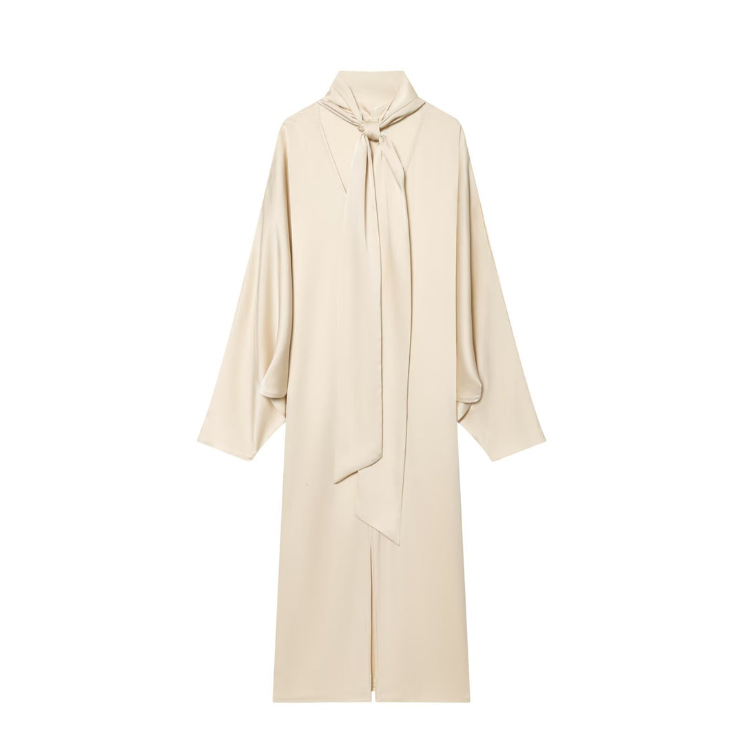 Damen Langes Hemdblusen-Kleid mit Schleifenkragen und Kimonoärmeln Shop Nory