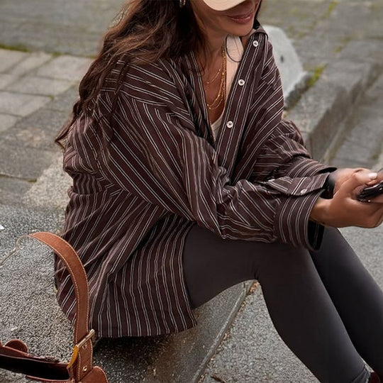 Damen nan lässiges Oversize-Hemd mit feinen Nadelstreifen, Hemdkragen und Brusttasche Shop Nory