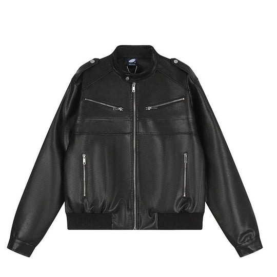 Damen kurz geschnittene Kunstleder‑Bomberjacke mit Stehkragen, Schulterklappen und geripptem Saum Shop Nory