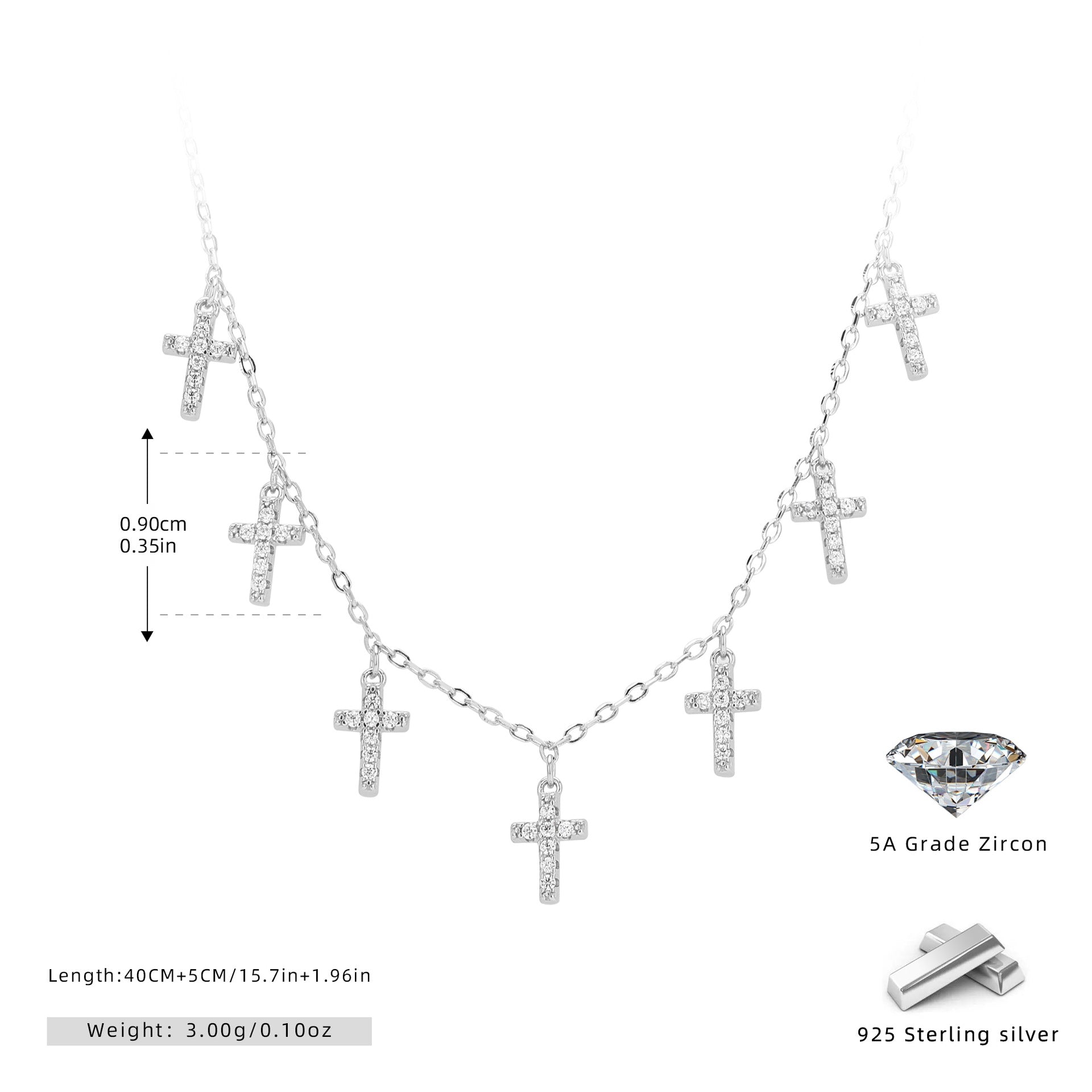 Damen Halskette mit funkelnden Kreuzanhängern aus 925 Sterling Silber Shop Nory