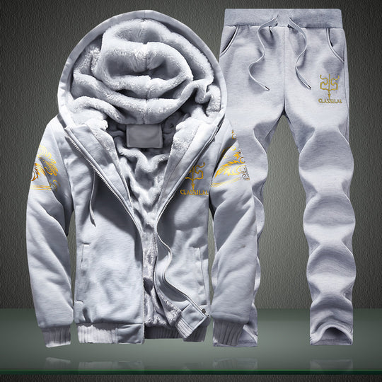 Herren Fleece-gefüttertes Freizeit-Set mit Kapuzenjacke und Thermo-Jogger Shop Nory